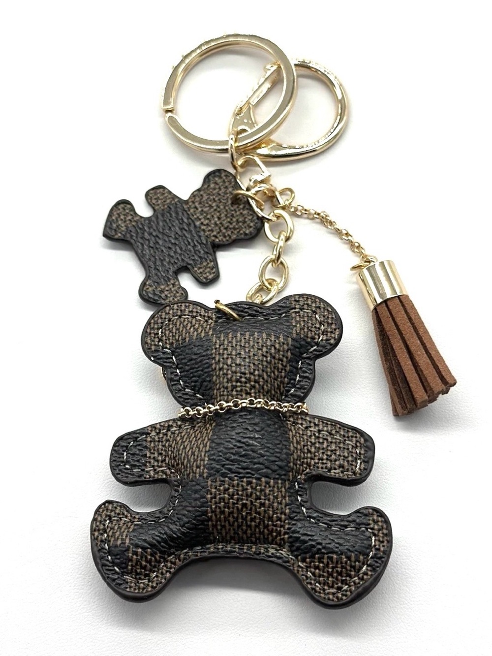 Brown & Gold Teddy Bear Keychain Bag Charm with Tassel - Picture 2 of 3